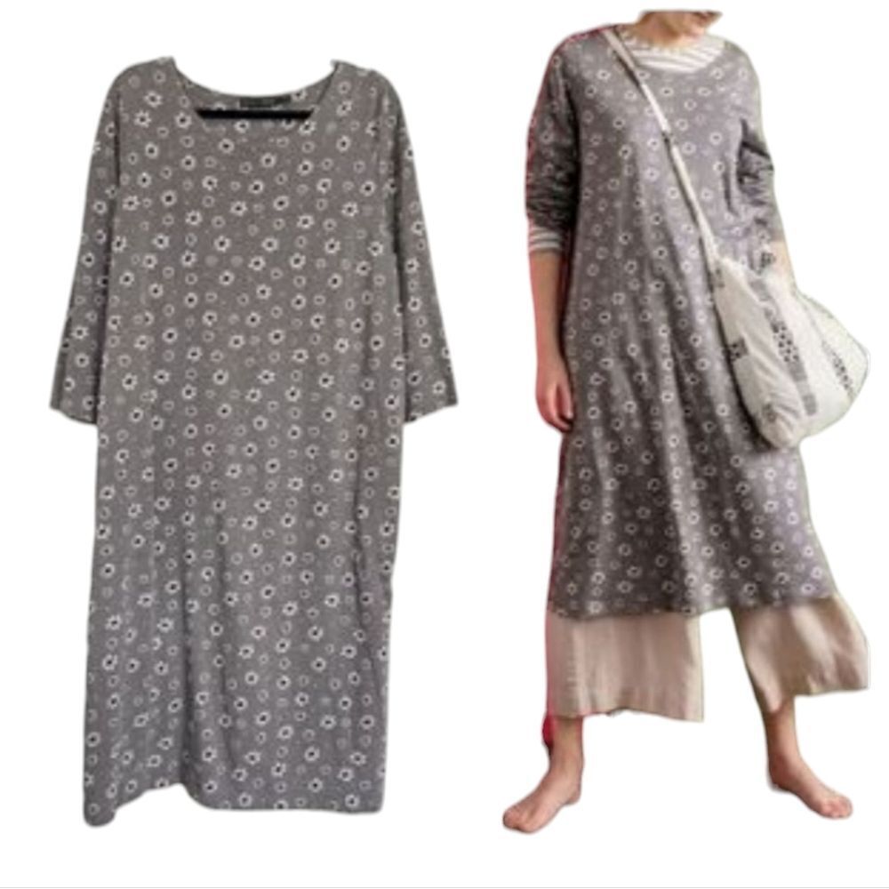 Gudrun Sjoden Long Sleeve Dress Grey Floral Organic Cotton Modal BlendXL